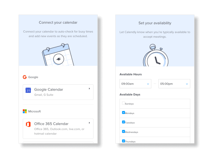 Calendly's mobile setup flow