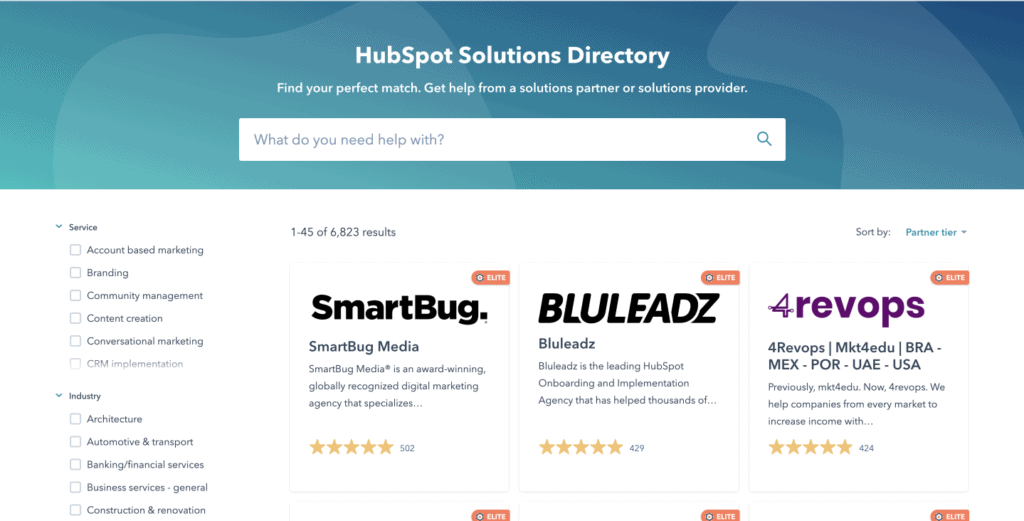 Screenshot of HubSpot Solution Partner Program